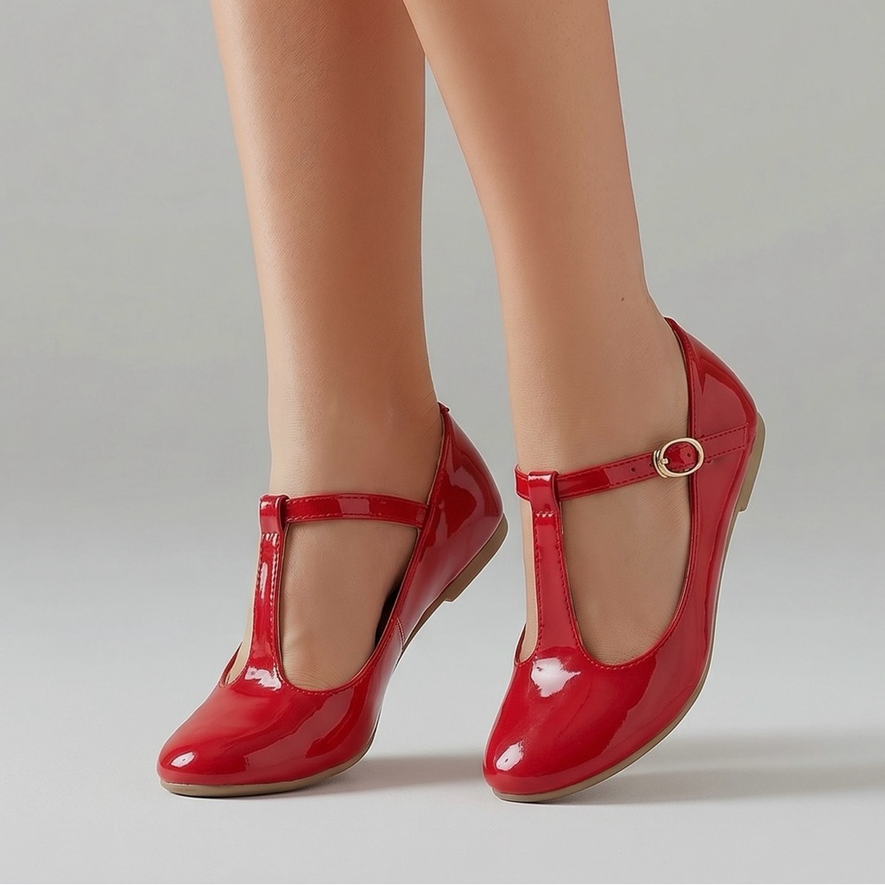 Utopia Red Patent Dress Shoes Toddler Girl’s 10 T-Straps adjustable gold buckles
